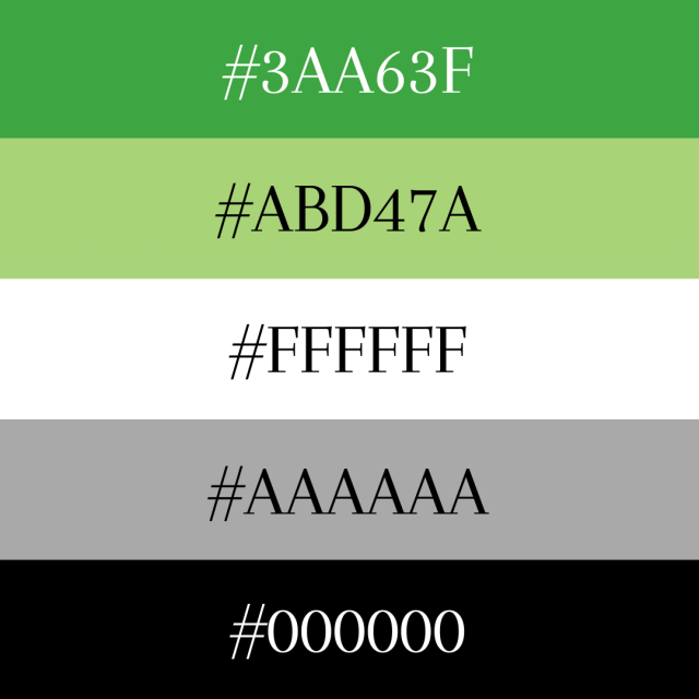 the green and grayscale aromantic flag with the specific hex color codes over each stripe.