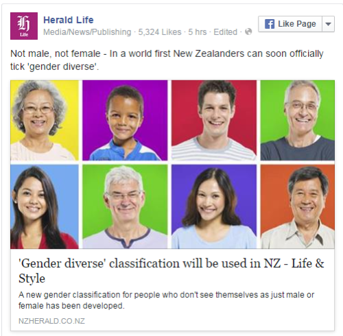 &lsquo;Gender diverse&rsquo; classification will be used in NZ“A new gender classifica