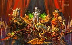 shinyforce:  fangirlisms:  Blood Elf leaders (art by yaorenwo)  There are three things I especially love about this painting: Rommath’s amazing gauntlets Those sexy war mage arms The google translation of the art’s original page calls Rommath “the