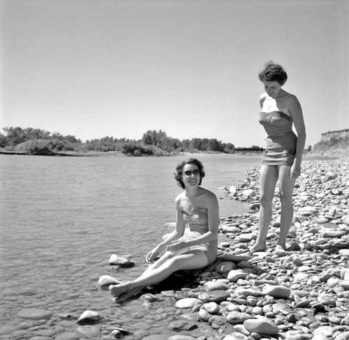  “Audrey James and Anna Brown by the Oldman River, Alberta” | August 11, 1954 