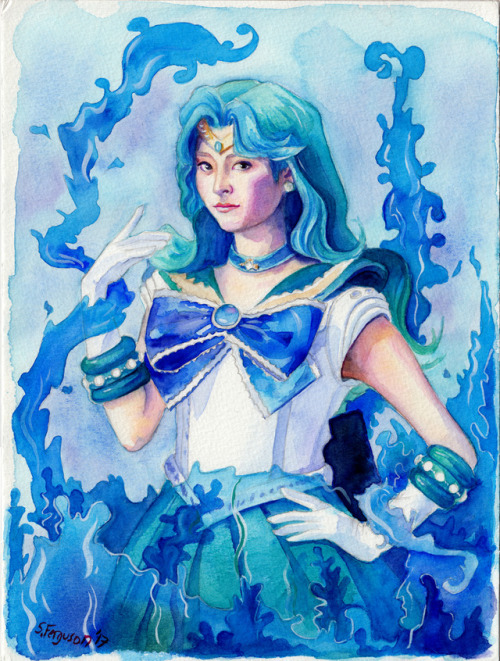 kamicokrolockportfolio:Sayaka Fujioka as Sailor NeptuneWatercolor, 9 x 12, 2017DeviantArtSociety6Twi