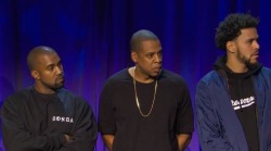 asapcamp:  dreams-season:Kanye x Jay Z x J. Cole  LEGENDS   J. Cole doe 😍😍