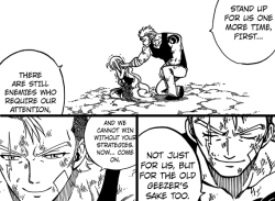 furidojasutin:  My favorite scene of the chapter and it’s SO important. Many expected Laxus to go out in full rage mode once he finds out about what happened to Makarov. But this right here, this is actually so much better. Why? Because it shows just