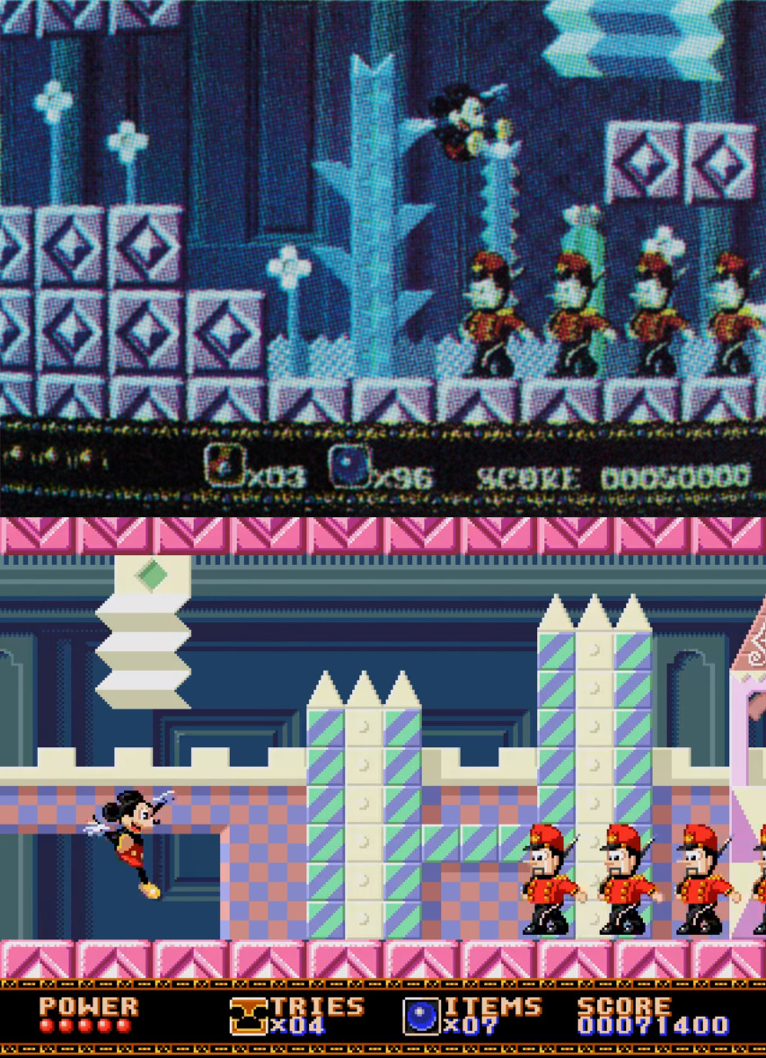 segacity:  An early screenshot of ‘Castle Of Illusion’ from EGM #13 compared