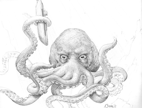 Cephalopod by Brett Gross. Ball-point pen on sketch paper. 11″x14″.