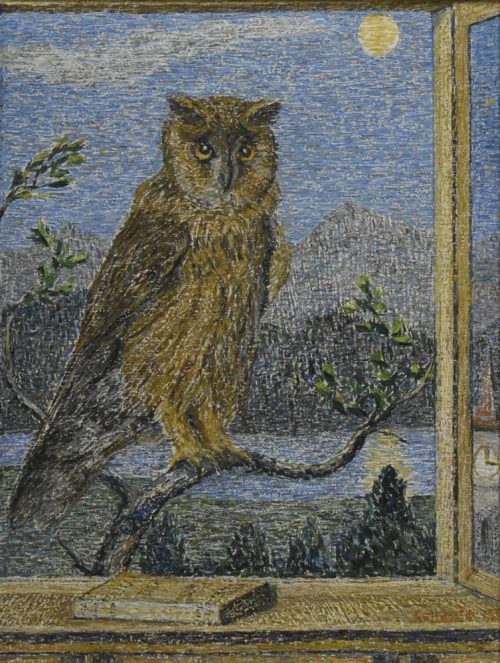 amare-habeo:Gottardo Segantini (Italian-Swiss, 1882 - 1974) Owl at midnight (Eule bei mit mitternach