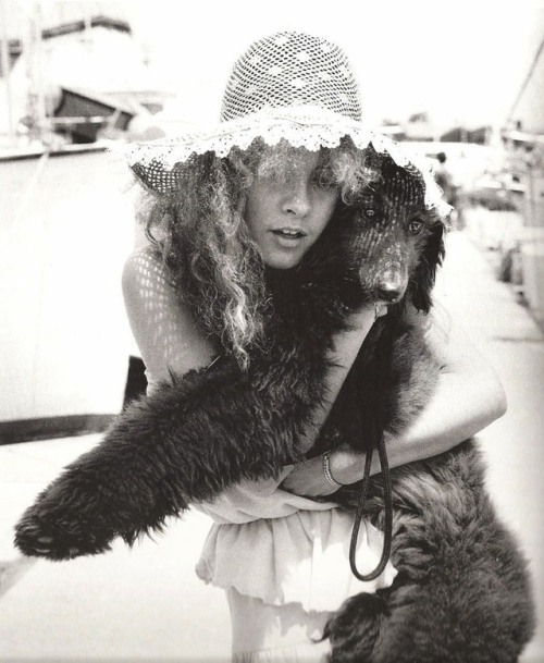 goldduststevie:Stevie with Branwen her Afghan Hound, in 1979.