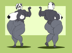 kaboozleskaboodle:Ref sheet for Warpzone of his stronk Pancham gal.