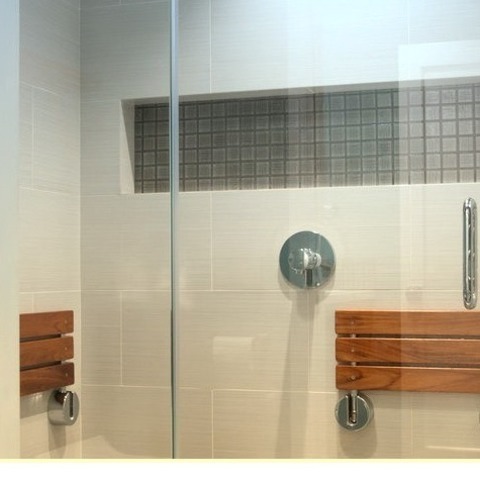 San Francisco Sauna BathroomSmall Modern Gray Tile And Porcelain Tile Sauna Idea With A One-piece Toilet,