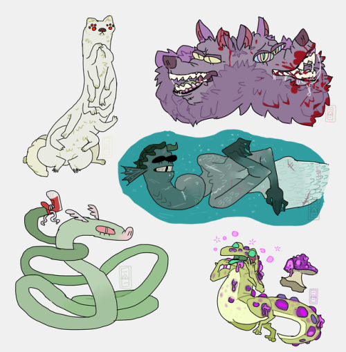 hee-blee-art: some creatures based off old inktober prompts  [ commissions | ko-fi ]