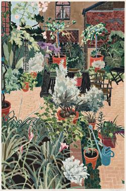 thunderstruck9: Cressida Campbell (Australian, b. 1960), The Garden at St Kevins, 1987. Hand-coloured wood block print, 89 x 59 cm.
