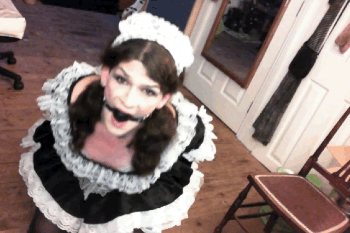 tallulahhh:Sissy Maid for Hire, part 3! The sissy maid bondage gifstorm continues! uniform from thes