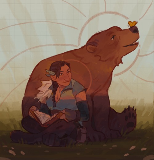 a girl and her bear and his butterfly