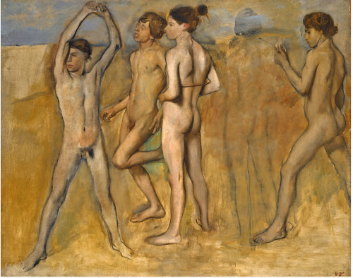 newloverofbeauty:Edgar Degas:  Young Spartans exercising  (1860s). Oil Sketch - National Gallery, London