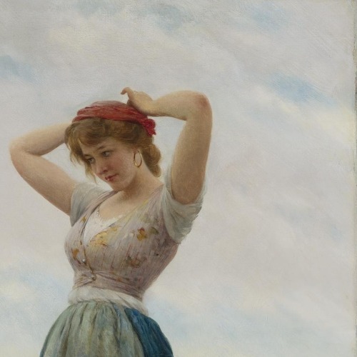 pearlsandcurlsandgin:On The Beach [detail]Eugen von Blaas / Eugene de Blaas1908