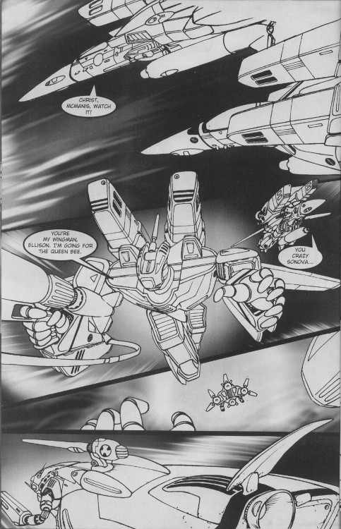 During the final battle of the First Robotech War, a Super Veritech pilot watches his friend ex