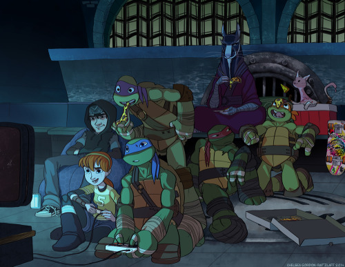 not-quite-normal:Drew this up for the TMNT season two wrap party at my studio!  Had a blast workin o