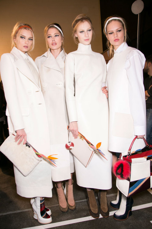 Lily Donaldson, Doutzen Kroes, Julia Nobis and Anna Ewers - Backstage at Fendi Fall 2015 | MFW.