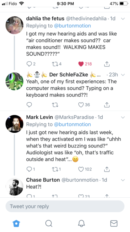 doingoxyinchurch:This thread on Twitter of deaf people describing sounds they heard for the first time when getting hearing aids is killing me. The sounds that fucked me up the most when I got my hearing aids were light switches, finger snapping, and