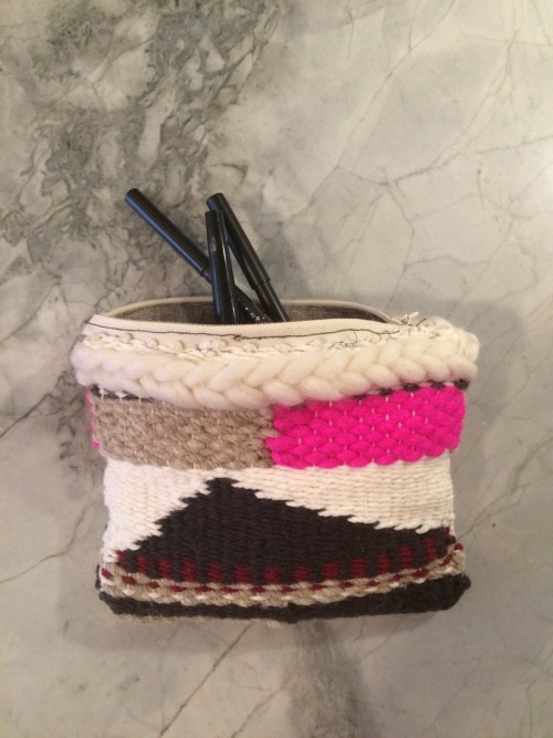 A little bag I wove, then sewed. The zipper&rsquo;s a mess but I consider it a test run