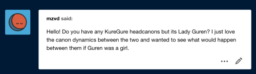 kureto being smitten while totally unaware of it but everyone else knows (except guren