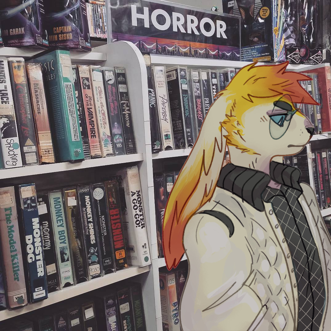kresendoe: rabbit who works at a vhs store. loves horror