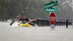 overflowing Brays Bayou in Houston on August