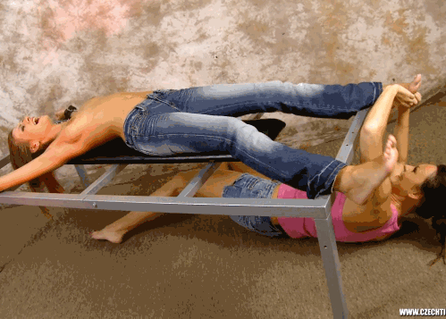 levelupman:  This topless, blue-jeaned beauty gets tickled for being hot. Too bad