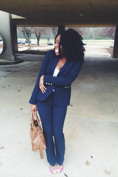 blackfashion:  Pantsuit - Anne Klein | Shoes - Nine West | Handbag - Steve Madden  Areisa Peters, 21 Huntsville, AL  “Not your typical blackfashion submission, but hey, I love a pantsuit. Shoutout  to Hilary. lol”