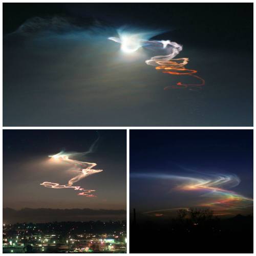 spaceexp:  Rocket launches at sunset or sunrise produce a light show known as twilight phenomena. via reddit
