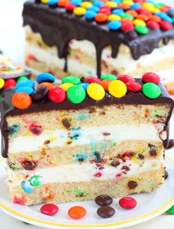 fullcravings:  M&M’s Cake with Cream