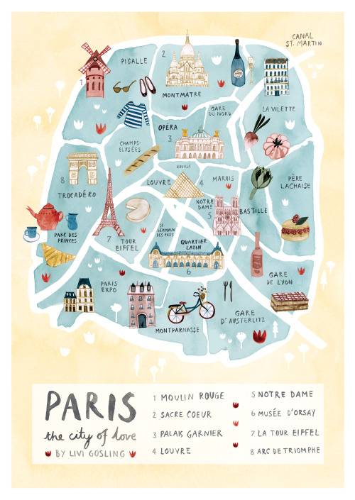 livijoymakes:Today I illustrated a map of Paris.London &amp; New York to follow soon!A3 prints avail