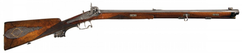 Percussion Fruwirth Rifle converted into a custom jaeger (hunting) rifle by W. Maschek of Vienna, mi