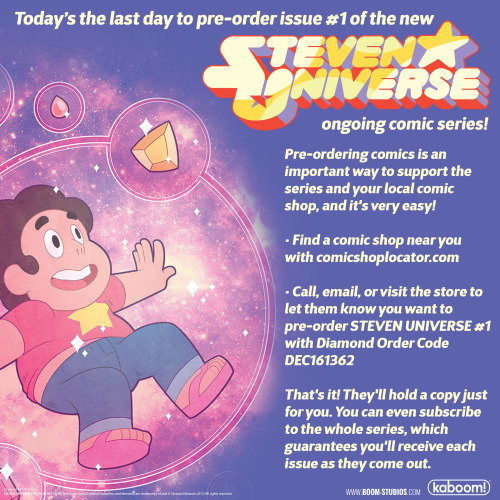 Be sure to hit up your local comic shop today, January 9th, to guarantee your copy of Steven Univers