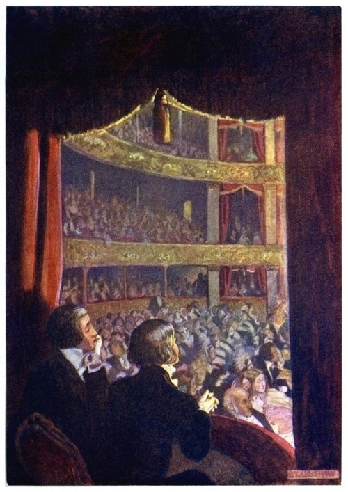 I amused myself by observing the audience.Illustration by Byam Shaw for Edgar Allan Poe’s Selected T