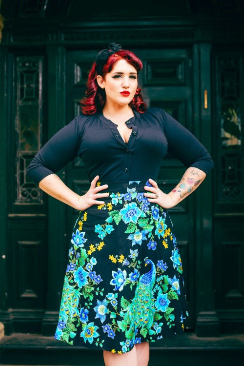 loveyourselfyouareawesome:heartofhaute:Peacock Royale has returned in the classic Aline Skirt!  Shop