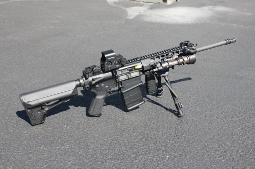 gunrunnerhell:  SIG 716 Chambered in 7.62x51mm/.308, this piston driven AR has been called the “Poorman’s HK MR 762", which is another piston driven, 7.62x51mm/.308 AR. One major advantage the 716 has over the MR 762 is that it can use standard