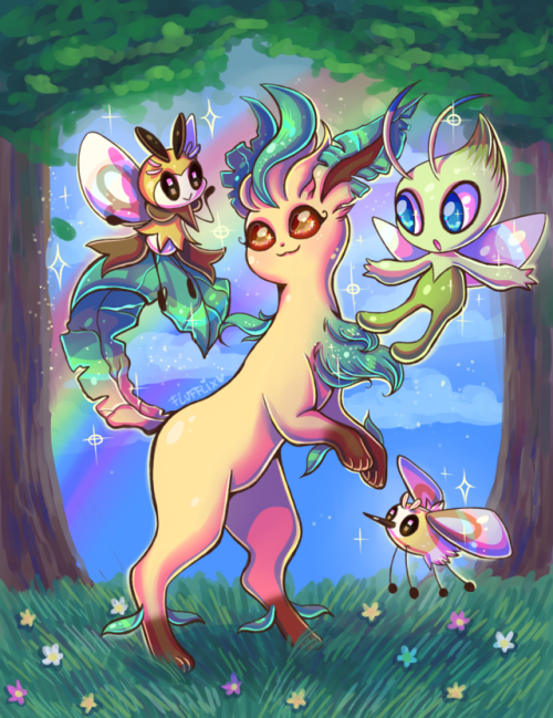 rottenface: Leafeon and some friends! <3  This took longer than I wanted and there are still lotsa errors but I’m just gonna leave it how it is ‘w’ 