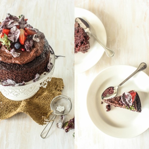 sweetoothgirl: Chocolate Beetroot Cake with Chocolate Sour Cream Frosting and Candied Beetroot Leave