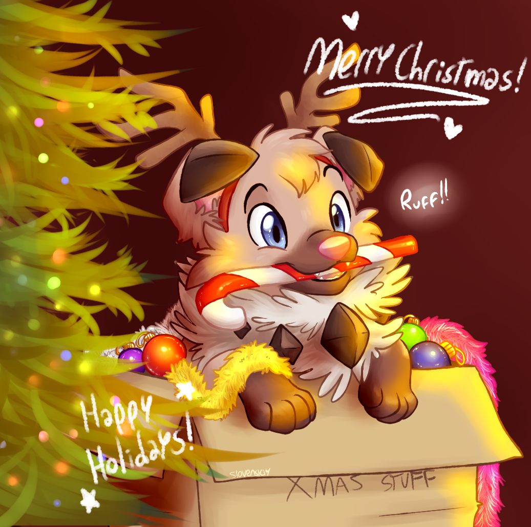 slovenskiy: Here’s my Christmas drawing for this year, a lil Rockruff Reindeer