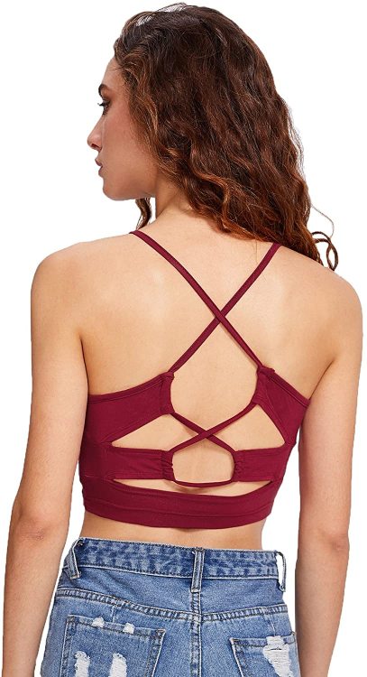 Romwe crisscross spaghetti strap crop cami top