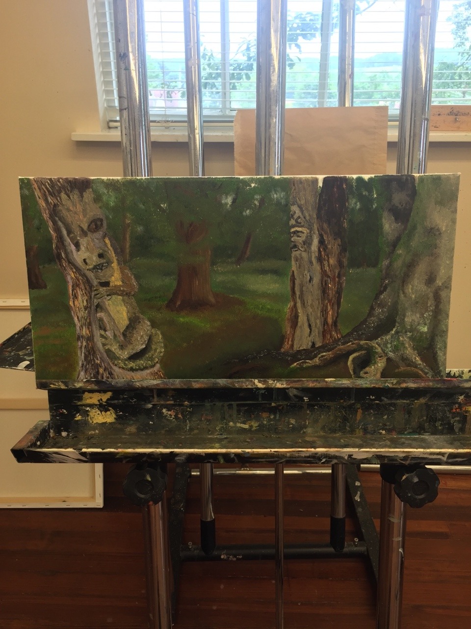 stripesofagiraffe:  My landscape painting class so far. We’ve had to do a painting