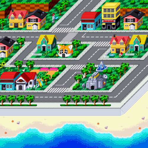 sonichedgeblog:The complete map for “Emerald Town”, the starting area for Sonic Battle. Here Tails l