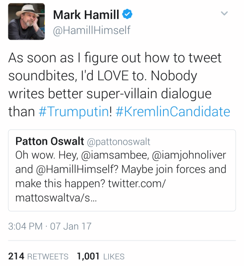 bijou3owl: bijou3owl: bijou3owl: Guys Mark Hamill is offering to read Trump tweets as The Joker some