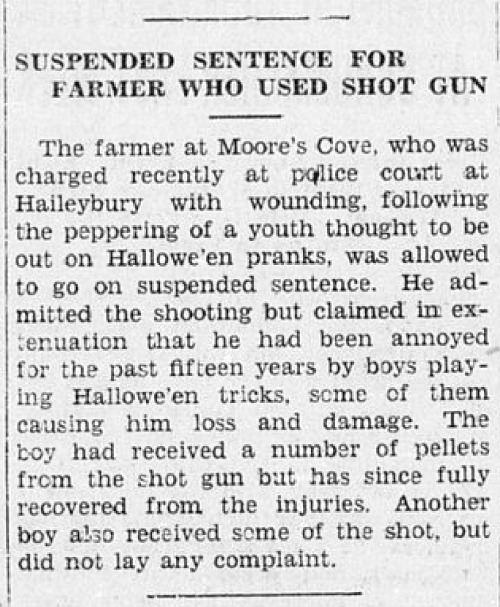 “Suspended Sentence For Farmer Who Used Shot Gun,” The Porcupine Advance (Timmins). December 23, 193