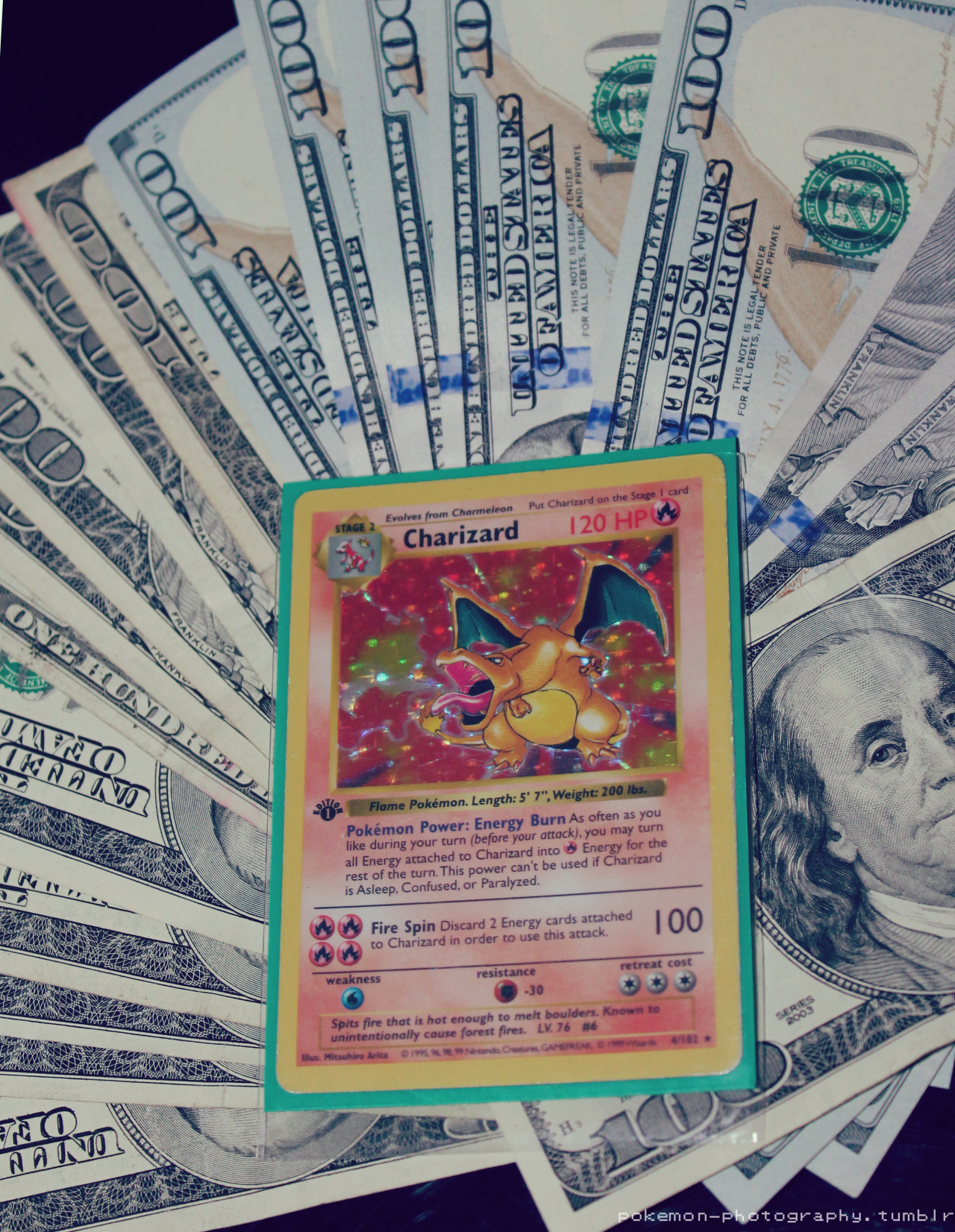 sudorm-rfslash:
“ constarlations:
“ This is the money Charizard. Reblog and you will money tomorrow.
”
I’m not sure which is worth more, the card or the Benjamins.
”