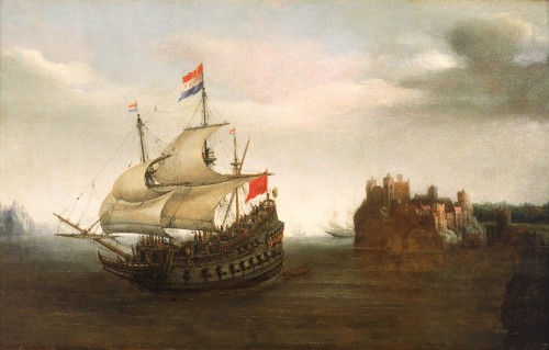 A Castle with a Ship Sailing Nearby, Hendrick Cornelisz Vroom, 1626