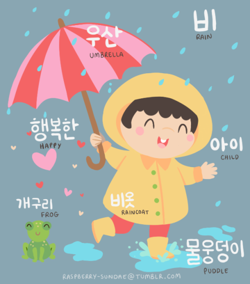 raspberry-sundae: 아이 (Child)비 (Rain)개구리 (Frog)물웅덩이 (Puddle)우산 (Umbrella)비옷 (Raincoat)행복한 (Happy) Ano