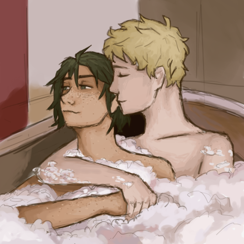 not to be soft on main but I just had to draw tsukkiyama having a bubble bath