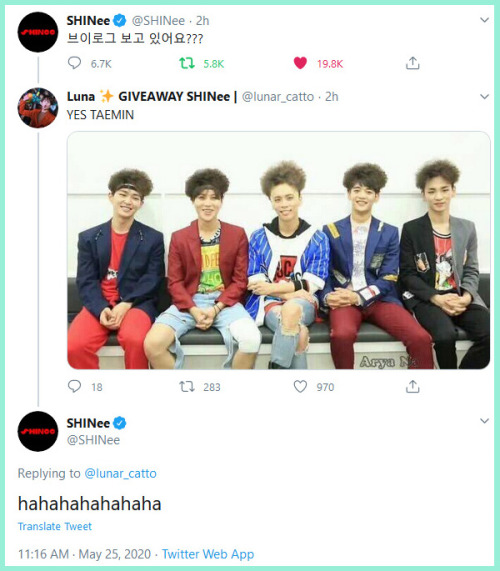 shineemoon: 200525 Some replies from Taemin when he took over SHINee’s twitter account